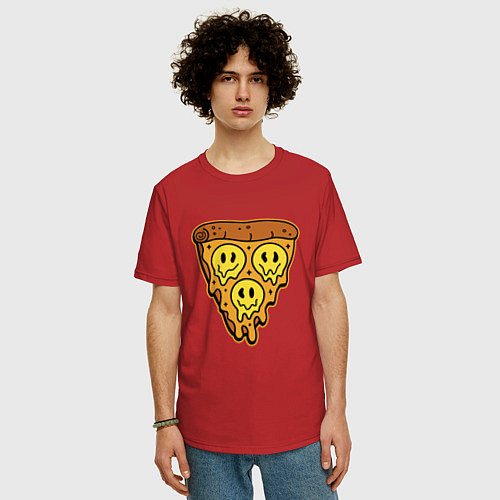 Мужская футболка оверсайз Happy nation pizza / Красный – фото 3
