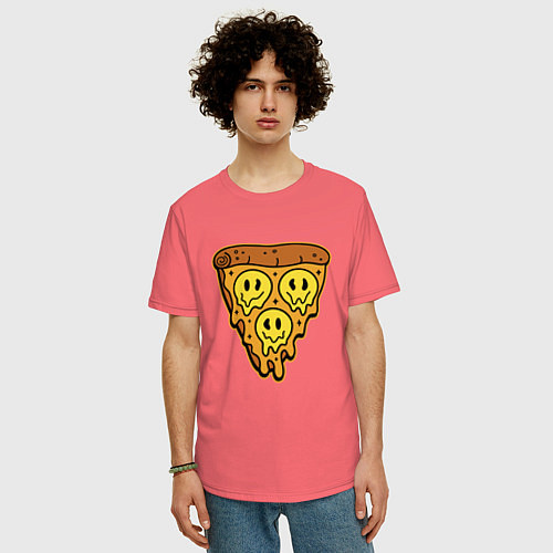Мужская футболка оверсайз Happy nation pizza / Коралловый – фото 3