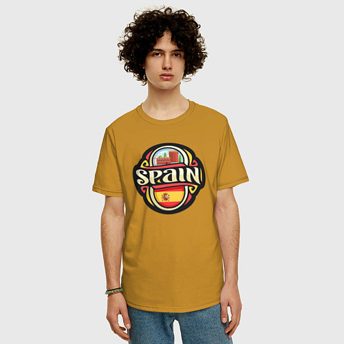 Мужская футболка оверсайз Spain / Горчичный – фото 3