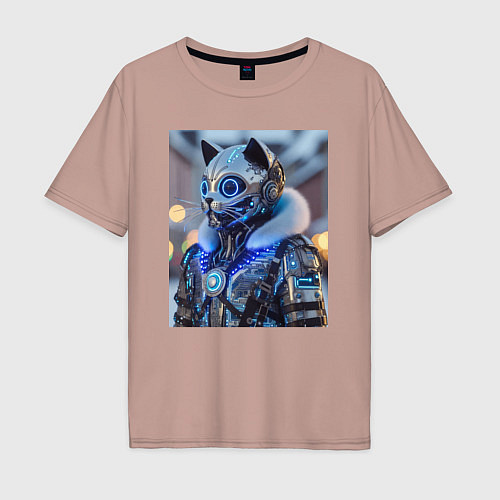 Мужская футболка оверсайз Cyber cat - ai art fantasy / Пыльно-розовый – фото 1