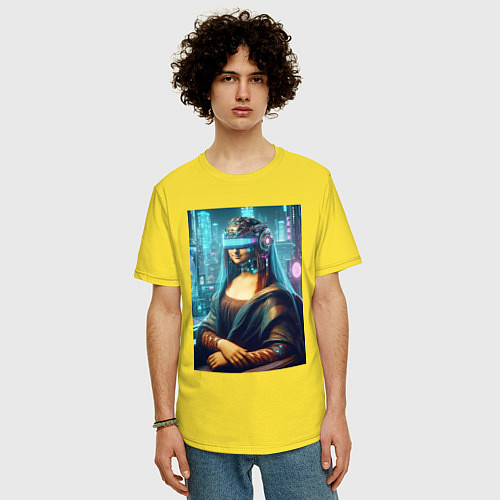 Мужская футболка оверсайз Gioconda - cyberpunk ai art fantasy / Желтый – фото 3