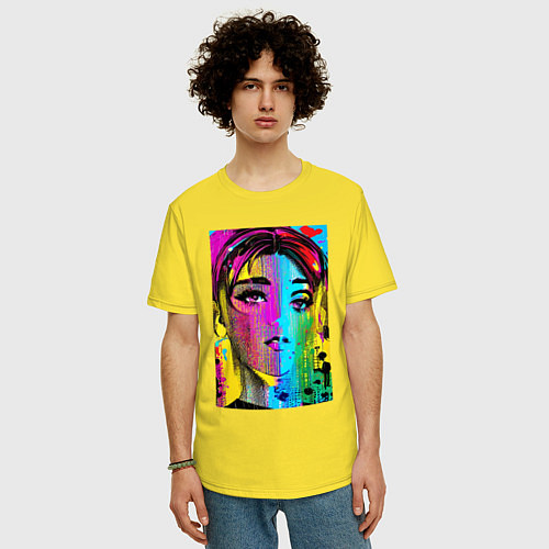 Мужская футболка оверсайз Портрет девушки - нейросеть / Желтый – фото 3