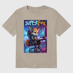 Футболка оверсайз мужская Super fox gamer - ai art fantasy, цвет: миндальный
