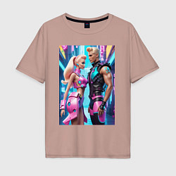 Футболка оверсайз мужская Barbie and Ken - ai art fantasy, цвет: пыльно-розовый