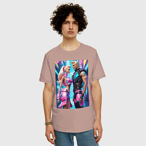 Мужская футболка оверсайз Barbie and Ken - ai art fantasy / Пыльно-розовый – фото 3