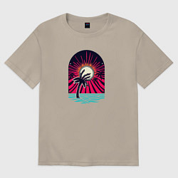 Футболка оверсайз мужская Ретро пальма с рукой зомби, цвет: миндальный