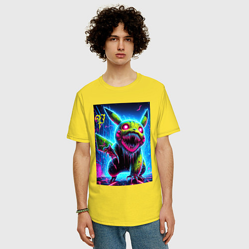 Мужская футболка оверсайз Pikachu - nightmare ai art fantasy / Желтый – фото 3