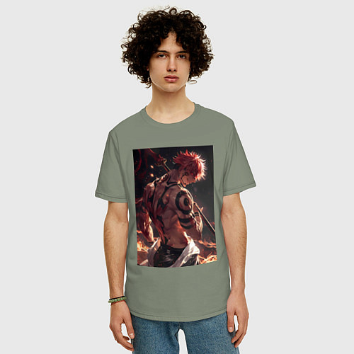 Мужская футболка оверсайз Магическая битва Сукуна Рёмэн демон / Авокадо – фото 3