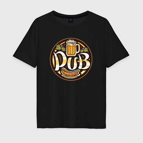 Мужская футболка оверсайз Beer pub / Черный – фото 1