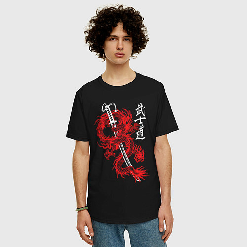 Мужская футболка оверсайз Кодекс самурая - путь воина / Черный – фото 3