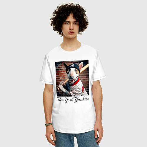 Мужская футболка оверсайз Bull terrier - New York yankees baseball team / Белый – фото 3