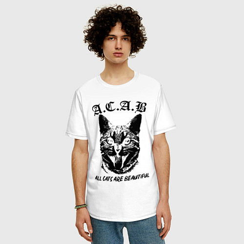 Мужская футболка оверсайз All cats are beautiful / Белый – фото 3