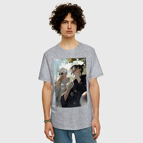 Мужская футболка оверсайз Магическая битва Сатору Годзё Сугуру Гэто друзья / Меланж – фото 3