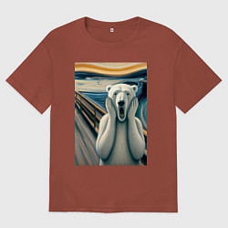 Футболка оверсайз мужская Полярный медведь кричит на картине Эдварда Мунка, цвет: кирпичный