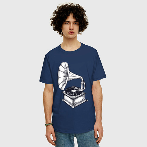 Мужская футболка оверсайз Звук пластинки / Тёмно-синий – фото 3