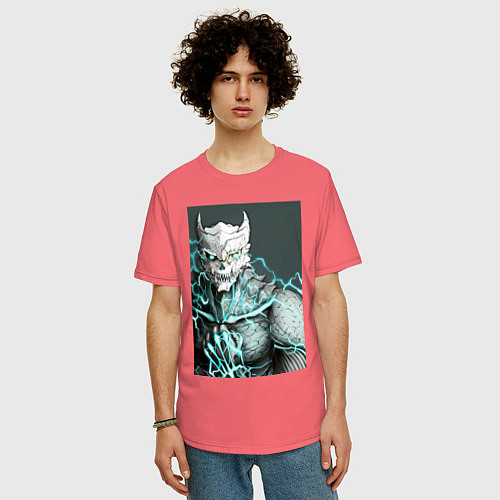 Мужская футболка оверсайз Кайдзю номер восемь / Коралловый – фото 3