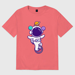 Футболка оверсайз мужская Космонавт жонглёр, цвет: коралловый