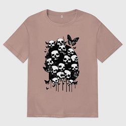 Футболка оверсайз мужская Черепа и бабочки - нейросеть, цвет: пыльно-розовый