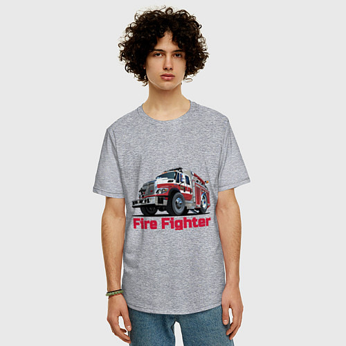 Мужская футболка оверсайз Fire fighter / Меланж – фото 3