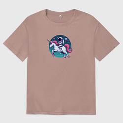 Футболка оверсайз мужская Космонавт верхом на мультяшном единороге, цвет: пыльно-розовый