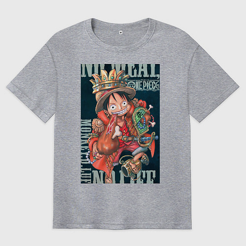 Мужская футболка оверсайз Ван-Пис Луффи Монки Д мясо / Меланж – фото 1
