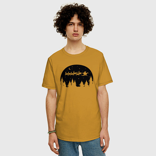 Мужская футболка оверсайз Night Santa Claus / Горчичный – фото 3
