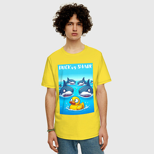 Мужская футболка оверсайз Duck vs shark - ai art fantasy / Желтый – фото 3