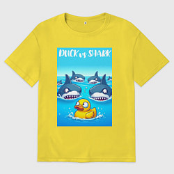 Футболка оверсайз мужская Duck vs shark - ai art fantasy, цвет: желтый