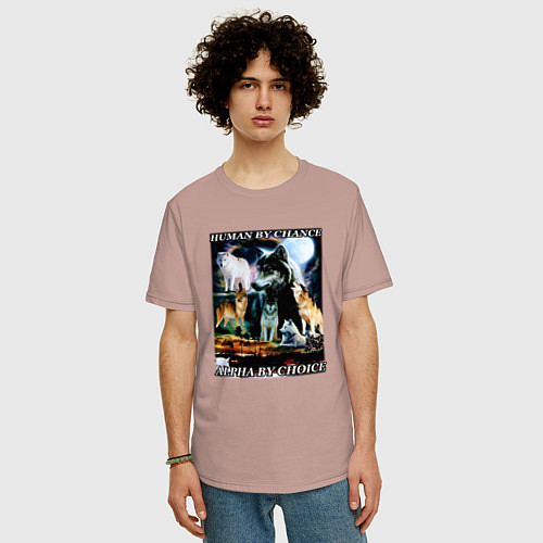 Мужская футболка оверсайз Человек по шансу - альфа по выбору / Пыльно-розовый – фото 3