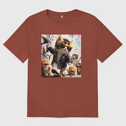 Футболка оверсайз мужская Кумир среди котят - граффити, цвет: кирпичный