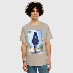 Футболка оверсайз мужская Чёрная кошечка на своём районе - нейросеть, цвет: миндальный — фото 2