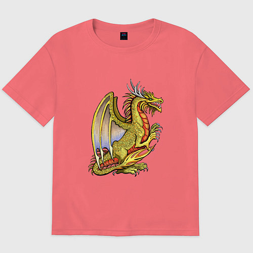 Мужская футболка оверсайз HOMM3 gold dragon / Коралловый – фото 1