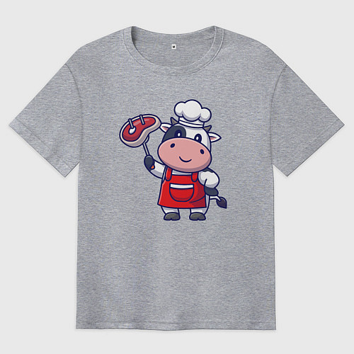 Мужская футболка оверсайз Коровка повар / Меланж – фото 1