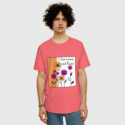 Мужская футболка оверсайз Люблю лето и цветы / Коралловый – фото 3
