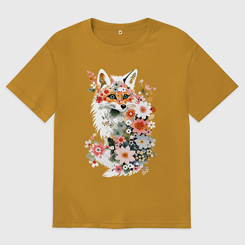 Мужская футболка оверсайз Лисий контур из цветов / Горчичный – фото 1