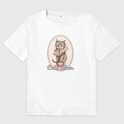 Футболка оверсайз мужская Милый котенок в винтажном стиле, цвет: белый