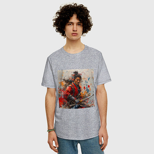Мужская футболка оверсайз Краски самурая / Меланж – фото 3