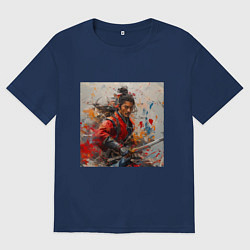 Футболка оверсайз мужская Краски самурая, цвет: тёмно-синий