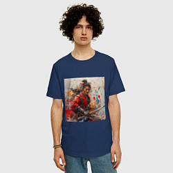 Футболка оверсайз мужская Краски самурая, цвет: тёмно-синий — фото 2