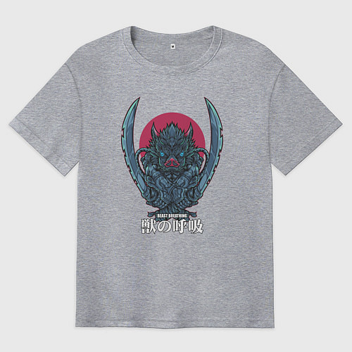 Мужская футболка оверсайз Клинок, рассекающий демонов Инозука катана / Меланж – фото 1