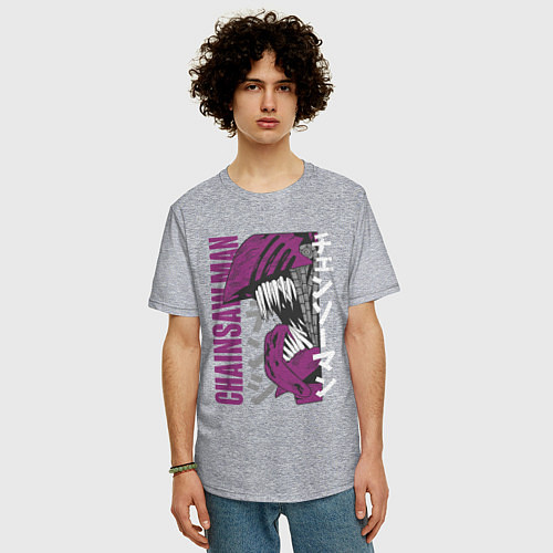 Мужская футболка оверсайз Человек-бензопила Денджи chainsaw / Меланж – фото 3