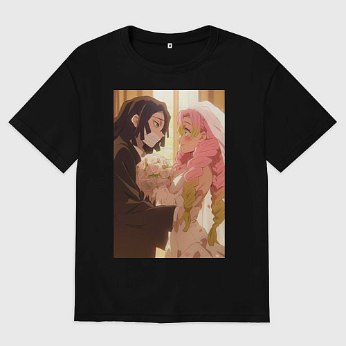 Мужская футболка оверсайз Клинок, рассекающий демонов Обанай Игуро / Черный – фото 1