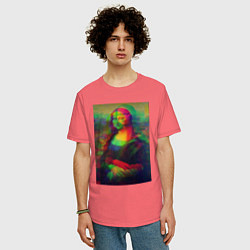 Футболка оверсайз мужская Мона Лиза с глюками, цвет: коралловый — фото 2