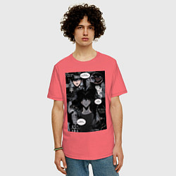 Футболка оверсайз мужская Поднятие уровня в одиночку Джину Сон коллаж, цвет: коралловый — фото 2