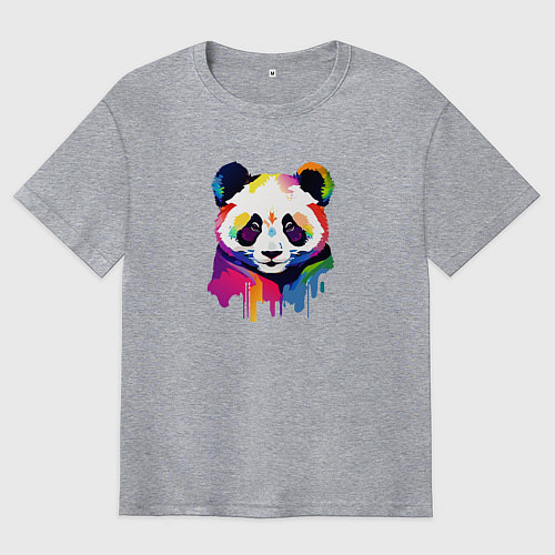 Мужская футболка оверсайз Яркий портрет панды / Меланж – фото 1