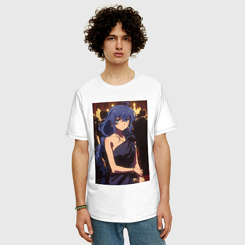 Мужская футболка оверсайз Реинкарнация безработного Рокси Мигурдия в платье / Белый – фото 3