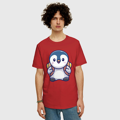 Мужская футболка оверсайз Пингвин турист / Красный – фото 3