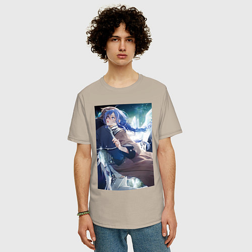 Мужская футболка оверсайз Реинкарнация безработного Рокси Мигурдия и спасите / Миндальный – фото 3