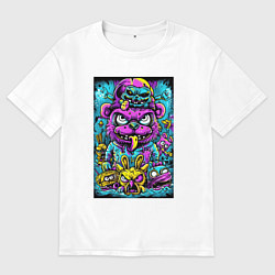 Футболка оверсайз мужская Сказочные монстры в ярких неоновых красках, цвет: белый