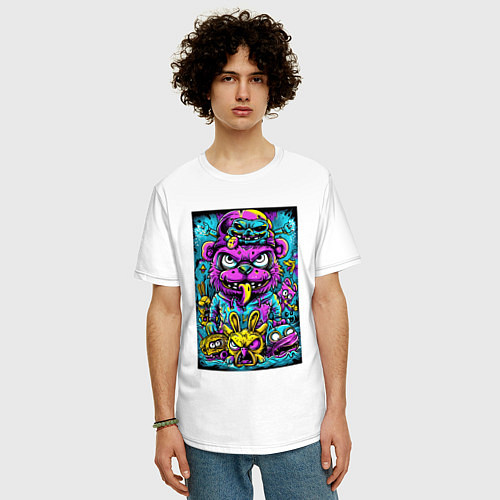 Мужская футболка оверсайз Сказочные монстры в ярких неоновых красках / Белый – фото 3